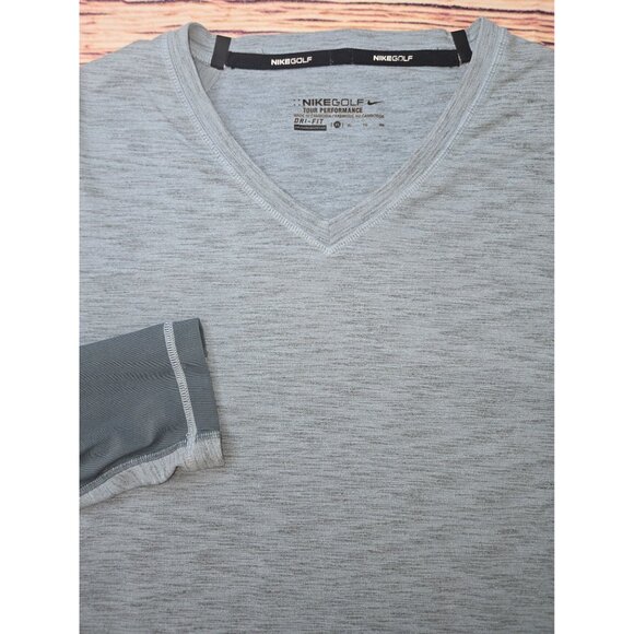 Nike Mens Golf Dri-Fit Gray Long Sleeve V-Neck Shirt XL Lightweight Activewear - Picture 3 of 8